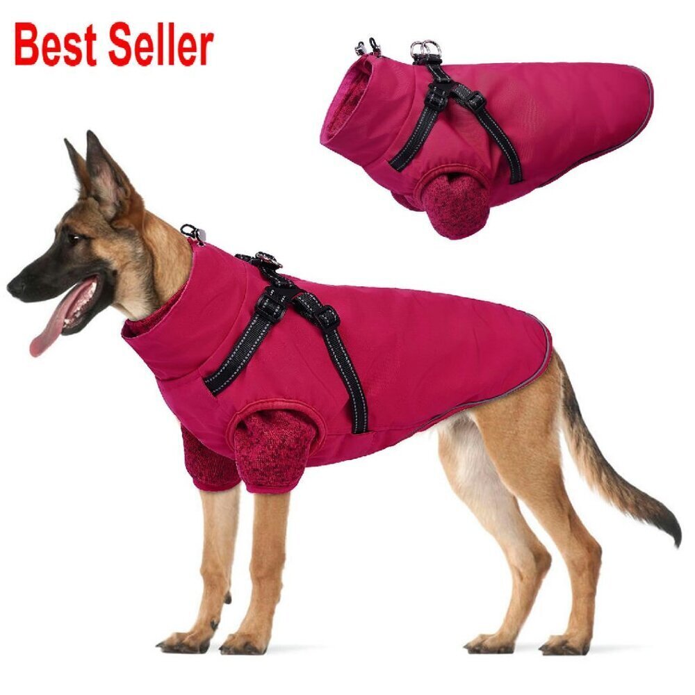 Waterproof Dog Winter Jacket 3-in-1 with Built-in Harness Reflective Thermal